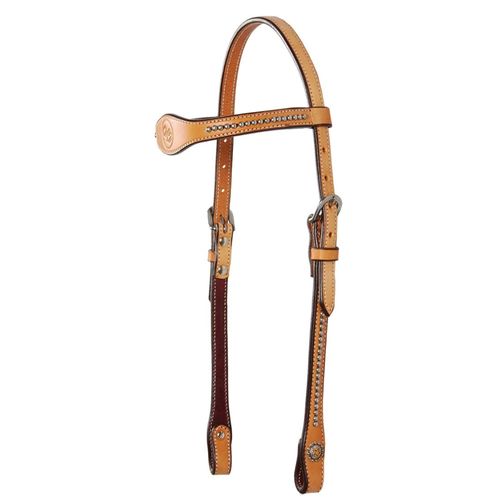 Western Rawhide Dee Butterfield Long Cheek Browband Headstall w/Dots - Golden Tan