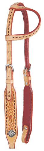 Western Rawhide Country Legend Buckstitch and Flower One Ear Headstall - Golden Tan