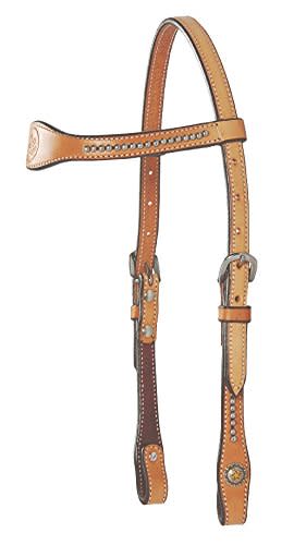 Western Rawhide Dee Butterfield Short Cheek Browband Headstall with Dots - Golden Tan