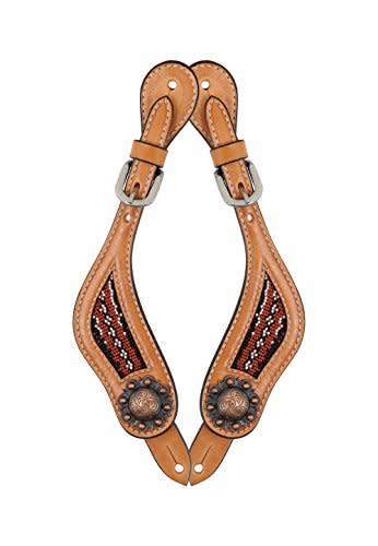 Western Rawhide Red Beads Spur Straps - Golden Tan