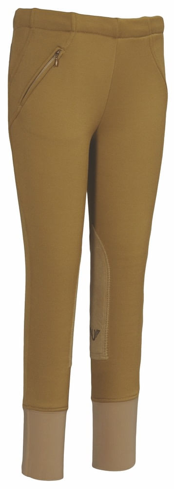 TuffRider Kids' Unifleece Pull-On Stretch Fleece Knee Patch Winter Breeches - Sand
