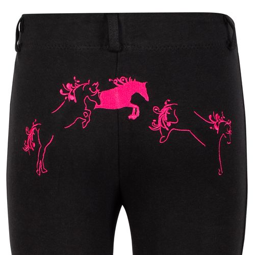 TuffRider Kids' Whimsical Horse Embroidered Pull-On Jodhpurs - Black/Hot Pink