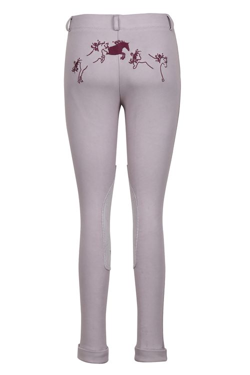 TuffRider Kids' Whimsical Horse Embroidered Pull-On Jodhpurs - Lilac Gray