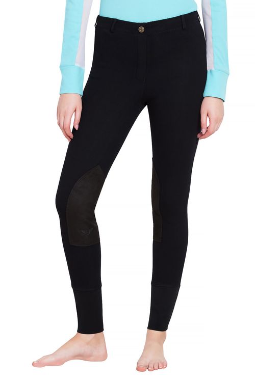 TuffRider Women's Starter Lowrise Pull-On Knee Patch Breeches - Black
