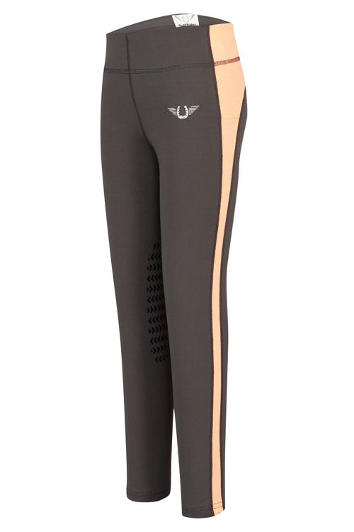 TuffRider Kids' Ventilated Schooling Riding Tights - Charcoal/Neon Peach