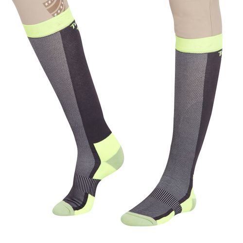 TuffRider Women's Ventilated Knee High Socks - Charcoal/Neon Yellow