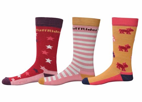 TuffRider Kids' Philip Sock 3 Pack - Red/Pink/Yellow