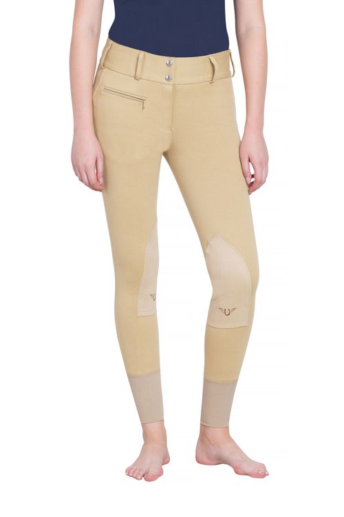 TuffRider Women's Cotton Lowrise Wide Waistband Knee Patch Breeches - Light Tan