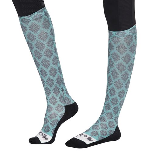 Equine Couture Women's Tara Technical Padded Knee Hi Boot Socks - Aqua/Black