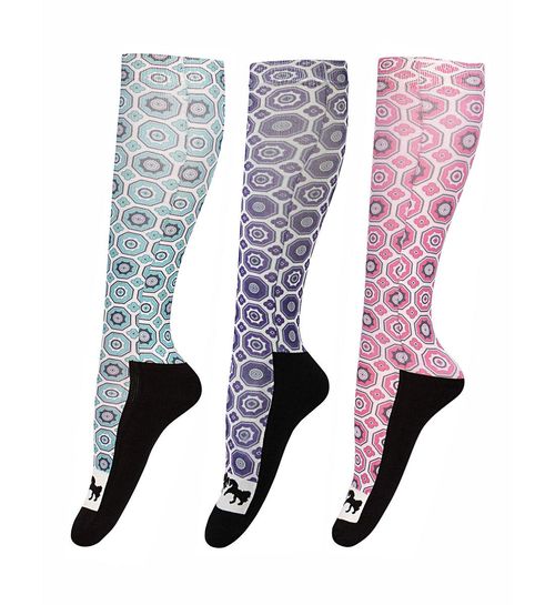 Equine Couture Women's Kelsey Padded Knee Hi Boot Socks 3 Pack - Hot Pink/Aqua/Purple