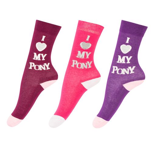 TuffRider Kids' I Love My Pony 3 Pack Socks - Purple/Pink/Fuchsia