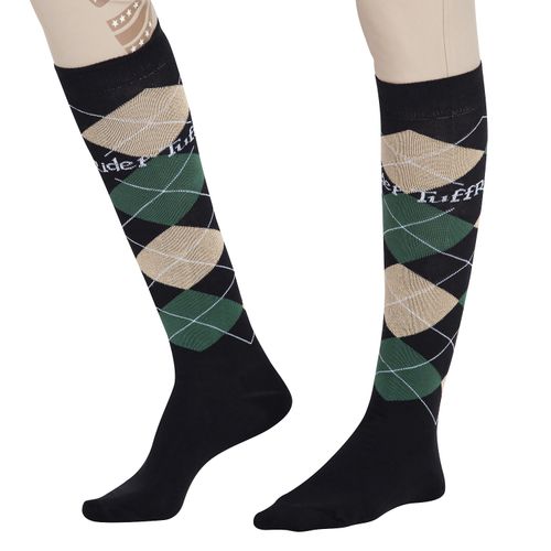 TuffRider Argyle Knee High Socks - Black/Beige/Olive