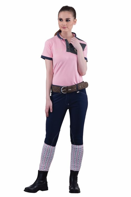 Equine Couture Women's Sportif Natasha Knee Patch Breeches - Navy/White Stitching