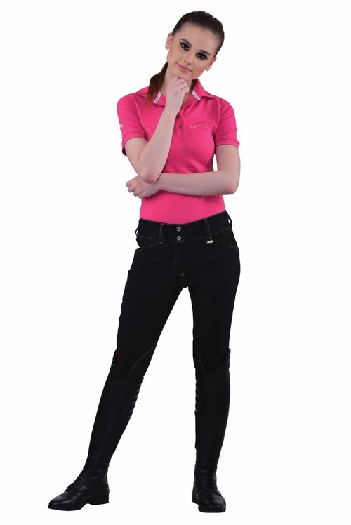 Equine Couture Women's Sportif Natasha Knee Patch Breeches - Black/Lt Tan Stitching