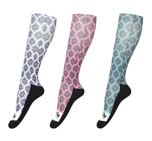 Equine Couture Women's Tara Technical Padded Knee Hi Boot Socks - White/Pink/Aqua