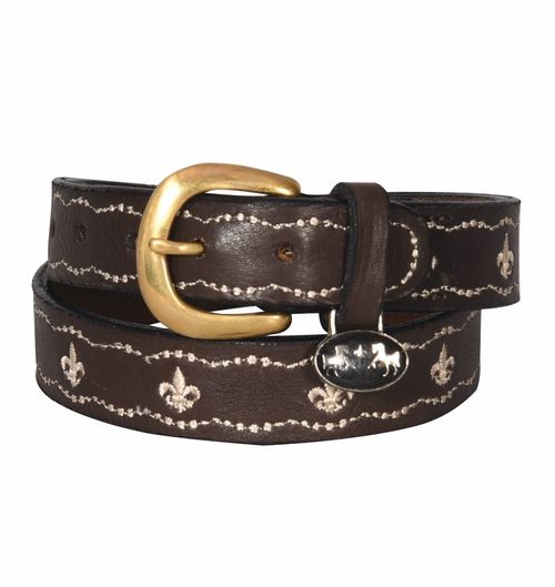 Equine Couture Kids' Cacey Leather Belt - Brown/Fleur de Lis
