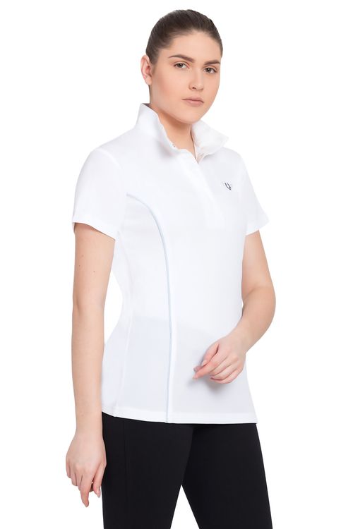 TuffRider Women's Kirby Kwik Dry Short Sleeve Show Shirt - White/Glacier Blue