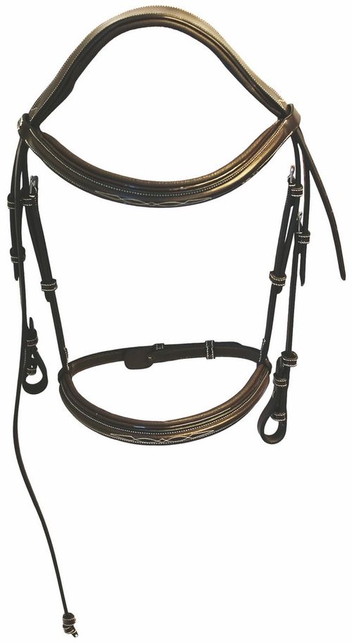 Henri de Rivel Pro Mono Crown Fancy Bridle w/Patent Leather Piping and Laced Reins - Havana