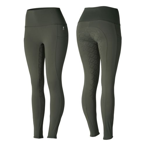 Horze Women's Gillian Silicone Full Seat Tights - Beetle Khaki Green