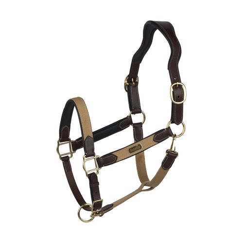 Horze Easton Leather Halter - Beige/Dark Brown