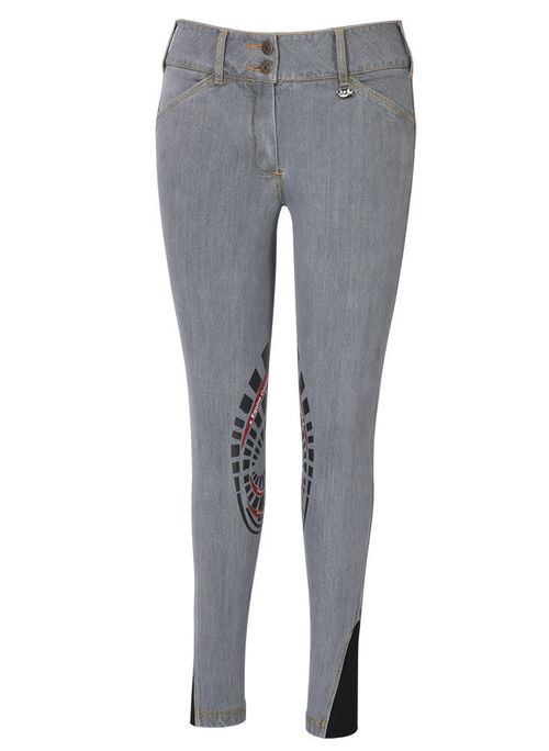 Equine Couture Women's Calabasas Printed Silicone Patch Denim Breeches - Grey