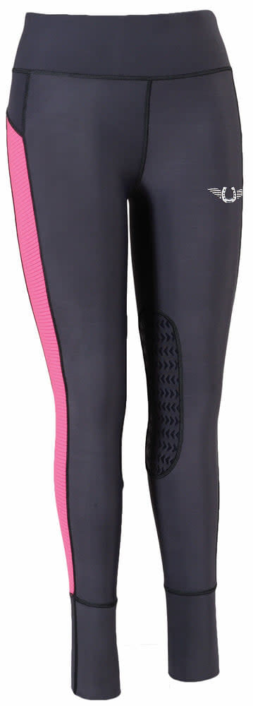 TuffRider Women's Marathon Riding Tights - Charcoal/Neon Pink