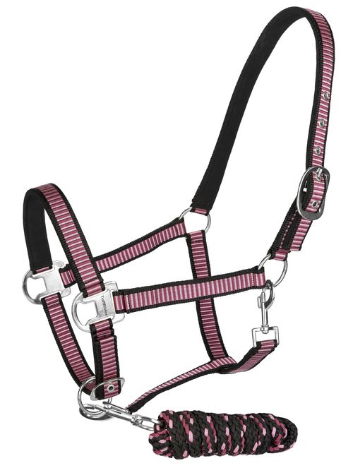 TuffRider Nylon Breakaway Halter w/Padded Crown and Lead - Black/Wine/Dusty Rose
