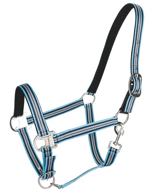 TuffRider Nylon Nickle Hardware Breakaway Halter w/Padded Crown - Lt. Blue/Navy/Gray