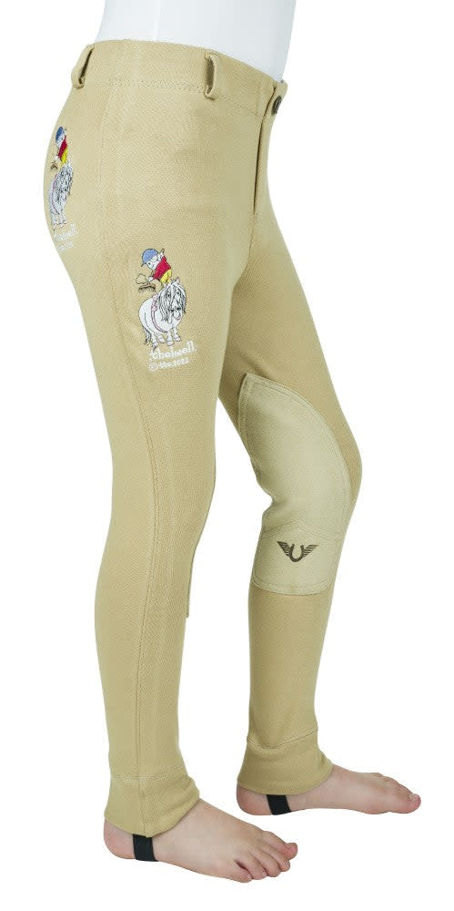 TuffRider Kids' Thelwell Sweep Embroidered Pull-On Knee Patch Jods - Light Tan