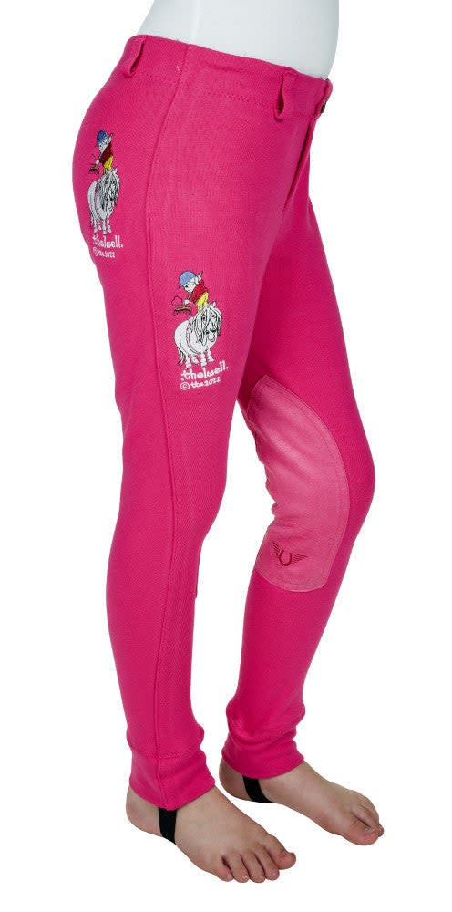 TuffRider Kids' Thelwell Sweep Embroidered Pull-On Knee Patch Jods - Hot Pink