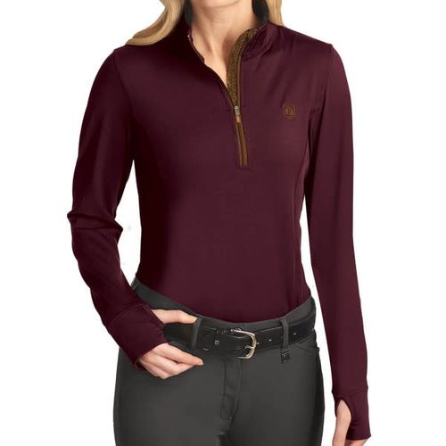 Romfh Women's Aachen Mock Zip Long Sleeve Shirt - Burgundy/Cinnamon