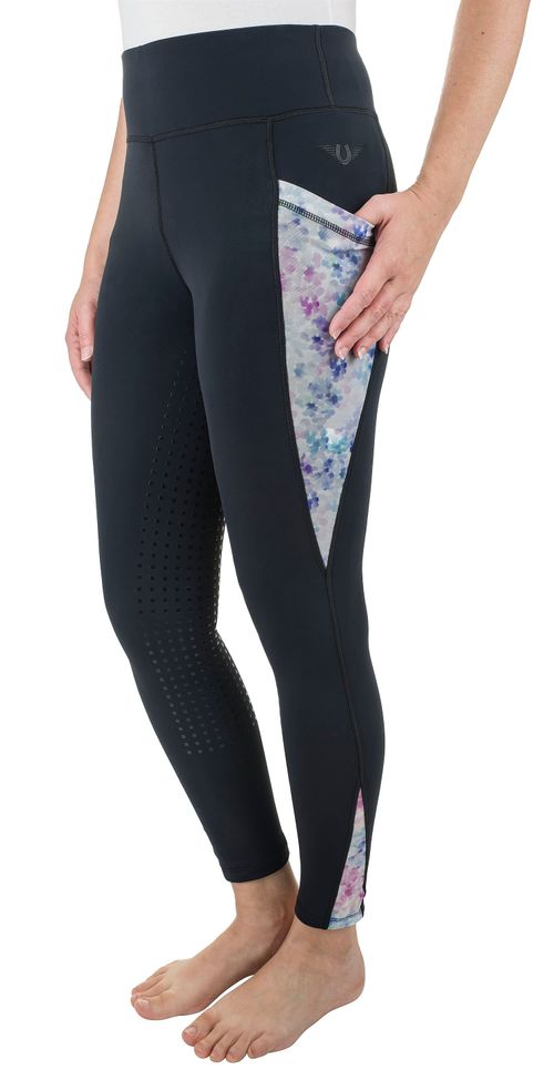 TuffRider Women's Minerva 3 Season Printed Full Seat Tights - Black/Watercolor