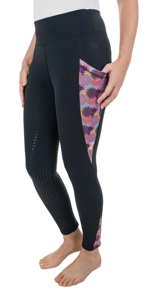 TuffRider Women's Minerva 3 Season Printed Full Seat Tights - Black/Mandala