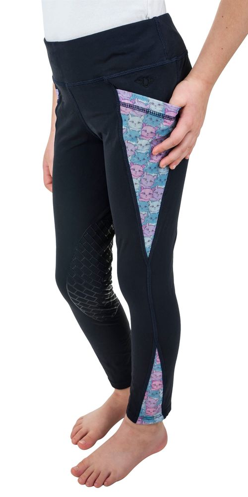 TuffRider Kids' Minerva 3 Season Printed Knee Patch Tights - Black/Cats