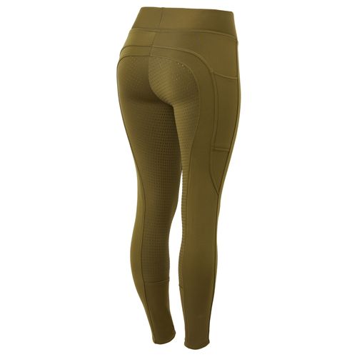 Horze Women's Active Winter Silicone Full Seat Tights w/ Phone Pockets - Dark Olive