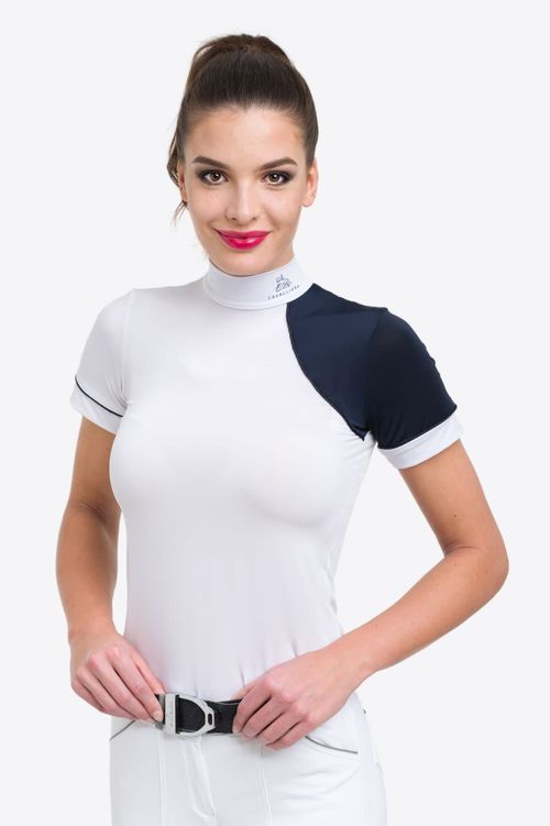 Cavalliera Women's Simply Dame Short Sleeve Show Shirt - White/Navy Blue/Navy Blue