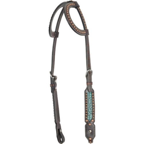 Western Rawhide Turquoise Gator One Ear Headstall - Dark Brown
