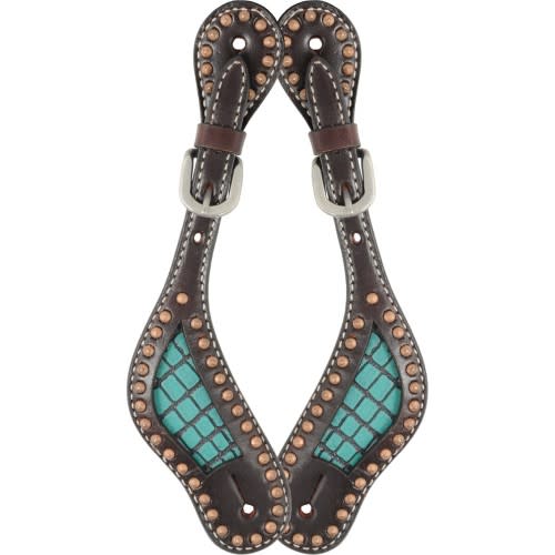 Western Rawhide Turquoise Gator Spur Straps - Dark Brown