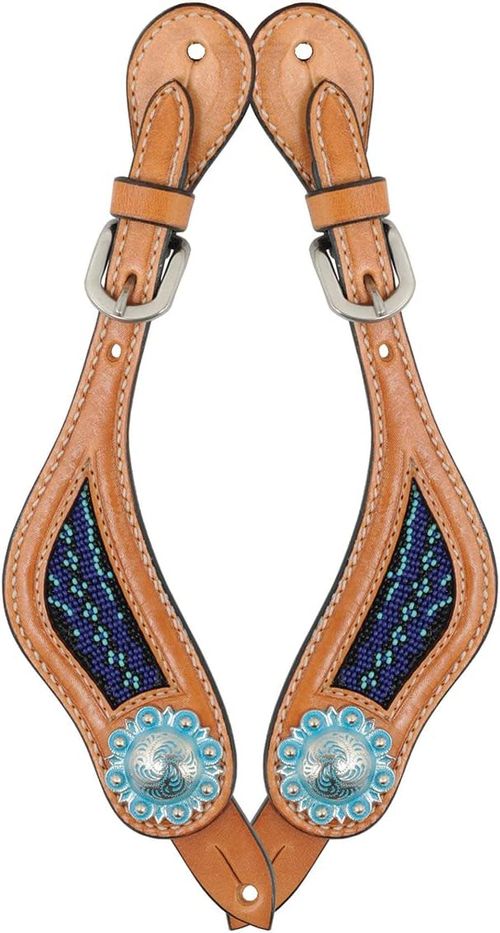 Western Rawhide Turquoise Beads Spur Straps - Golden