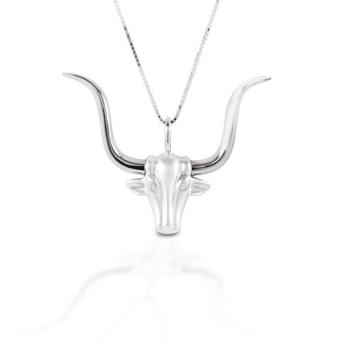 READY TO SHIP: Kelly Herd Large Longhorn Pendant - One Size - Sterling Silver/Clear