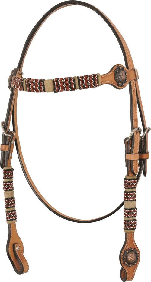 Western Rawhide Red Beads Browband Headstall - Golden