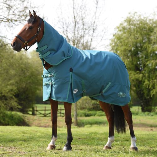 Weatherbeeta Green-Tec 1200D Detach-A-Neck Heavy Turnout Blanket - Dragonfly Blue/Bottle Green