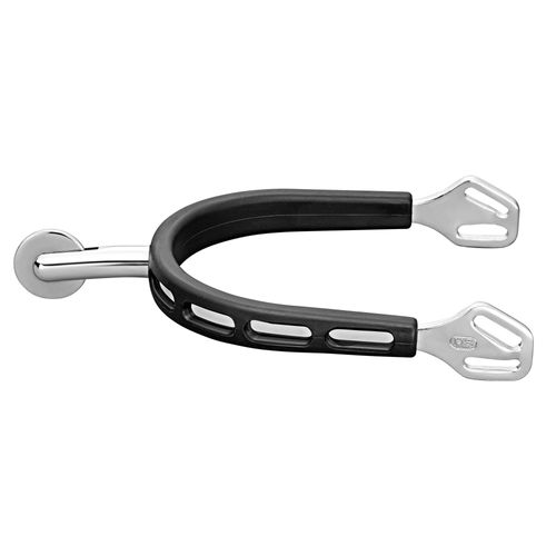 Herm Sprenger 35mm Rounded Neck #5 Rowel Ultra Fit Extra Grip Spurs - Stainless Steel/Black Grip