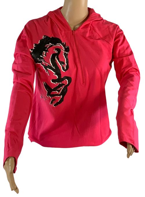 Animals to Wear Women's "Native Pony" 1/2 Zip Shirt with Hood - Hot Pink