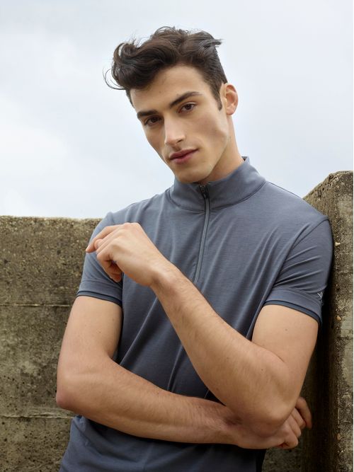 READY TO SHIP: Alessandro Albanese Men's CleanCool Half Zip Short Sleeve Top - Large - Grey