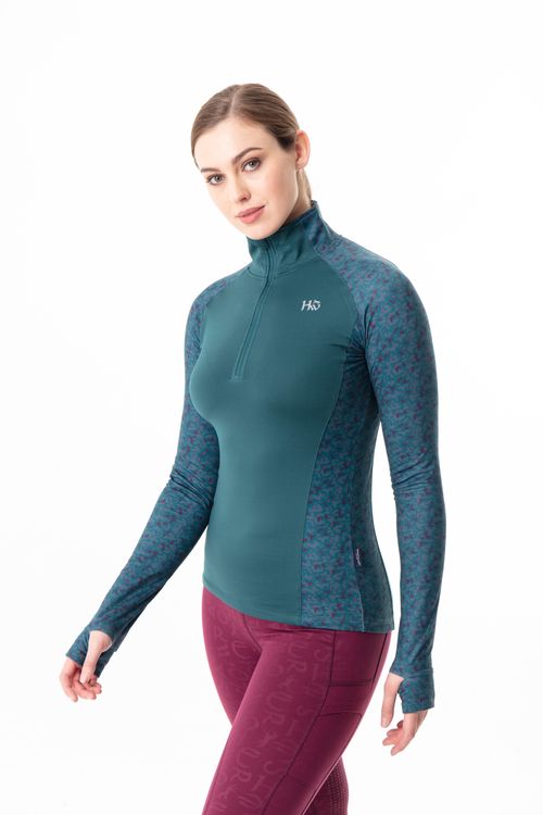READY TO SHIP: Horseware Women's Thea Tech Quarter Zip Fleece - XX Large - Galactic Teal/ Dynamite Print