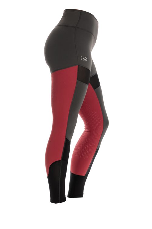 Horseware Women's Fashion Silicon Grip Riding Tights - Charcoal/Redwood