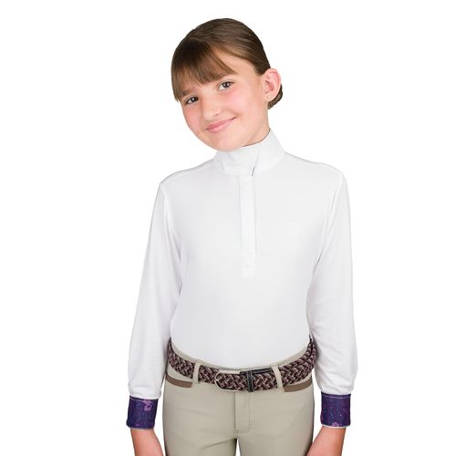 Ovation Kids' Ellie Quarter Snap Show Shirt - White/Navy Mosaic Floral