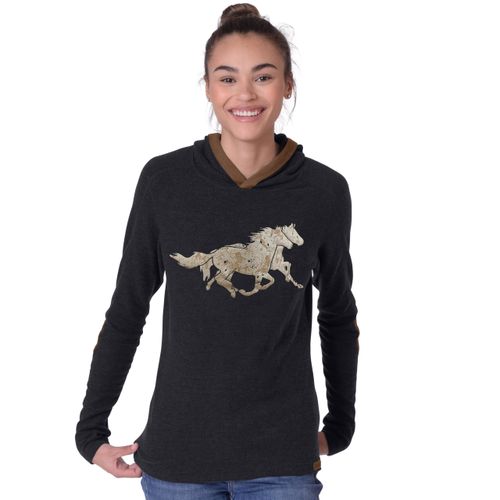 Chestnut Bay Women's Rider Lounge Hoodie - Almost Black Running Horses