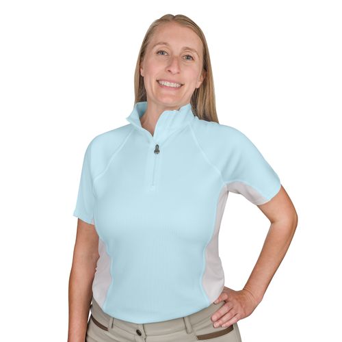 Ovation Women's Core Half Zip Short Sleeve Sun Shirt - Island Blue/White